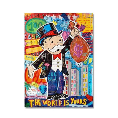 Graffiti Art Alec Monopoly Canvas Posters Inspirational Artwork The World Is Yours Money Paintings on The Wall Modern Home Decor