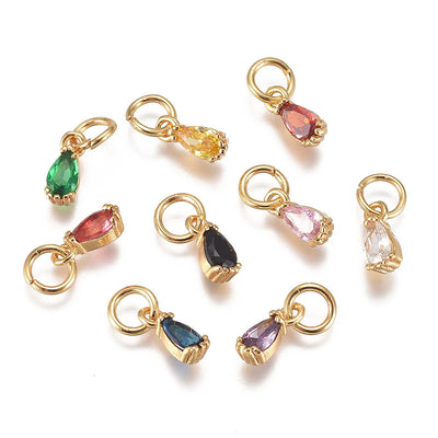20pcs Small Brass Cubic Zirconia Charms with Jump Ring Real 18K Gold Plated Faceted Teardrop Pendants for Jewelry Making 8x3x3mm