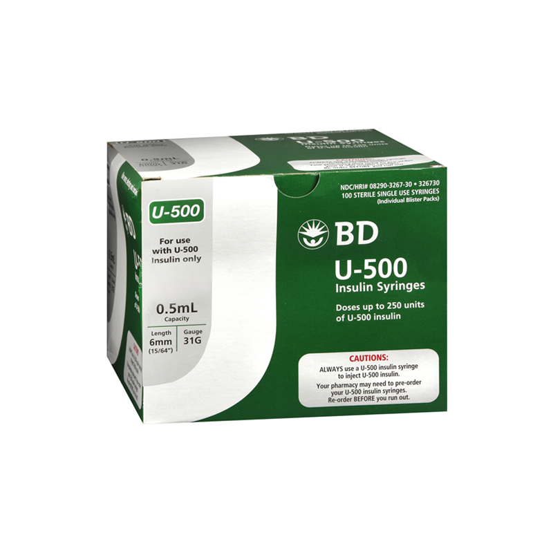 BD U-500 Insulin Syringes 6mm x 31G 1/2 mL/cc