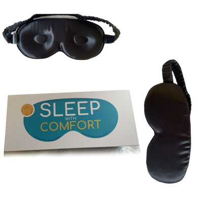 SLEEP WITH COMFORT Experience Blissful Sleep with Our Premium 3D Eye Mask, Uninterrupted Sleep and Luxurious Silk Covered Strap, Suitable for Women and Men , Genuine Mulberry Silk, BLACK COLOR<br>